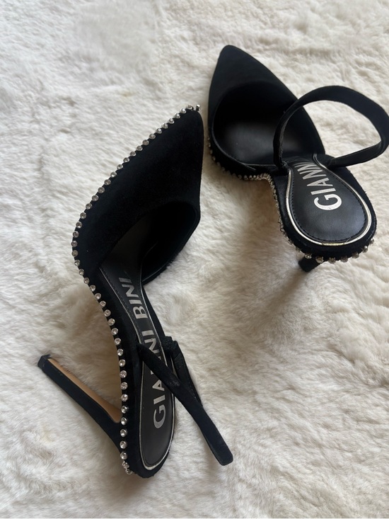 Gianni Bini Shoes - Gianni Bini Black Pointed Slingback Heels with Rhinestone Trim
